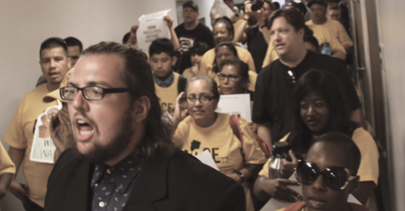 Tenant leaders of the Alliance of Californians for Community Empowerment (ACCE) and other organiz- ing groups fill the California State Capitol, Wednesday, Sept. 11, to back the Tenant Protection Act, AB 1482. (Photo courtesy of ACCE.)