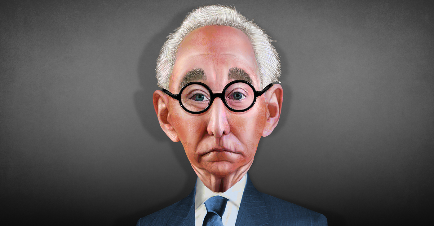 Roger Jason Stone Jr., aka Roger Stone, is a long-time political operative. This caricature of Roger Stone is an original Photoshop painting. (Illustration: DonkeyHotey / Wikimedia Commons)