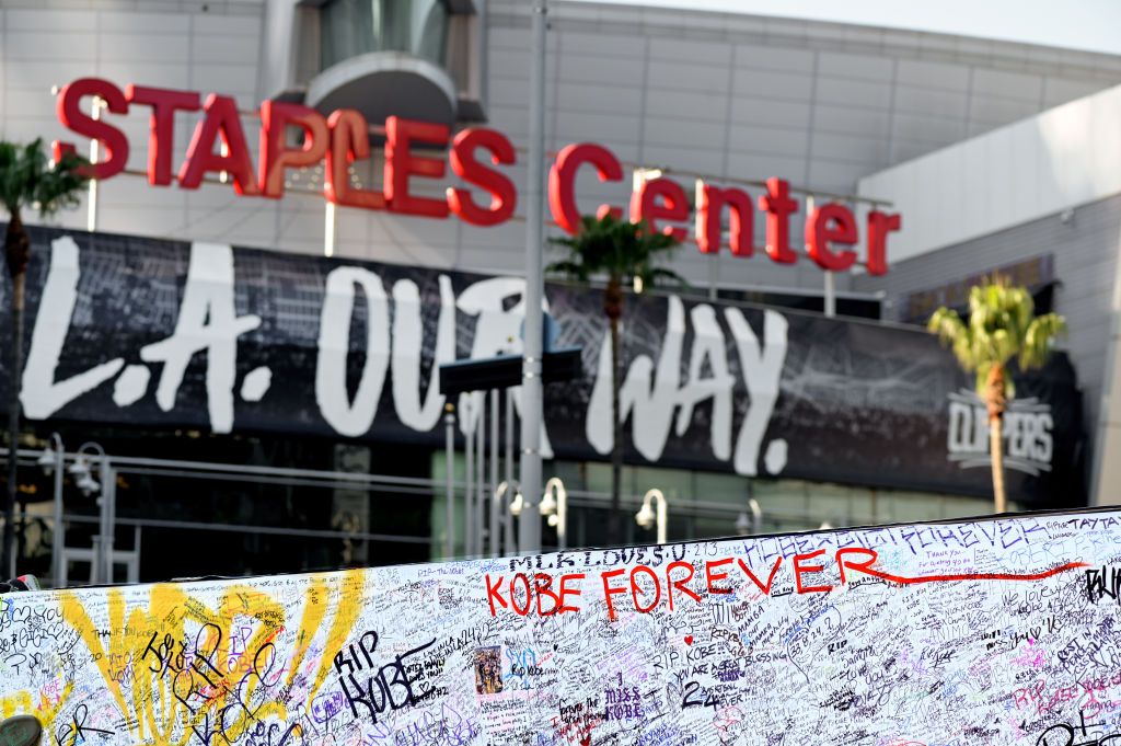 Views of Kobe Bryant Memorial at LA Live Outside Staples Center