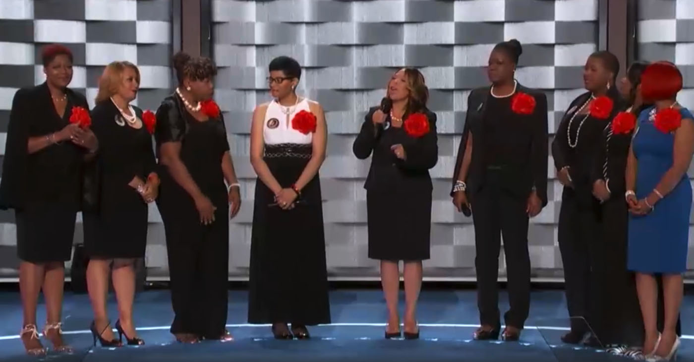 Today, 76 percent of Americans recognize that racism is “a big problem” in this country, representing a 26 percent increase from just five years ago. Mothers of the Movement (pictured, from the 2016 Democratic National Convention) is a group of African American women whose children have been killed by police officers or by gun violence.