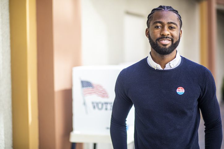 Young Black Man with I voted Sticker