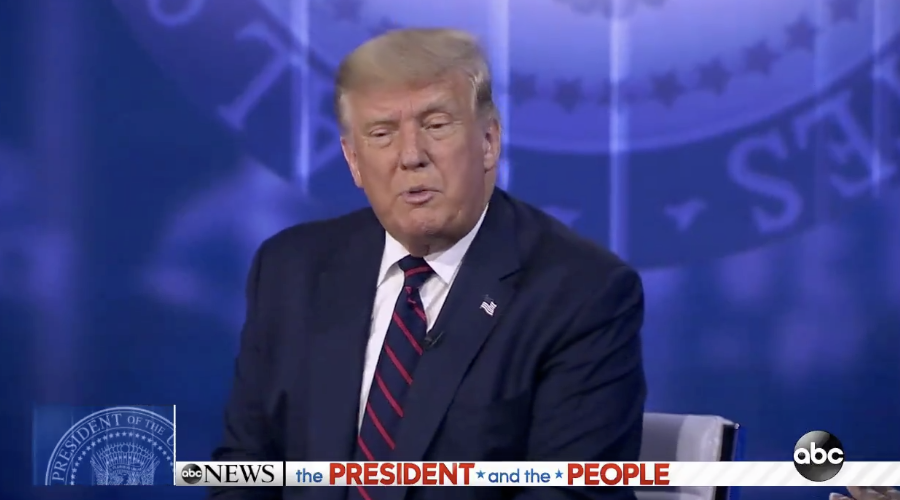 Donald Trump appears with host George Stephanopoulos during an ABC News Town Hall on September 15, 2020.