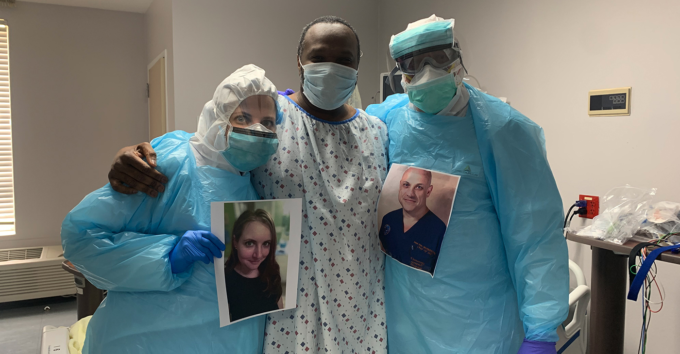 “Jeffrey, unfortunately, your test came back positive for the Coronavirus.” Hearing those words from the doctor, March 27th, 2020, shook me to the core. (Photo: Jeffrey L. Boney is pictured with his doctor, Dr.-Joseph-Varon, and his nurse Jerusha Brown Harshman)