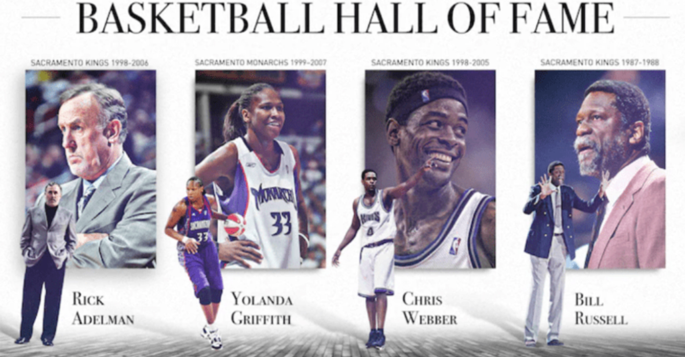 Chris Webber and coach Rick Adelman, as well as Sacramento Monarchs star Yolanda Griffith, were inducted into the Naismith Memorial Basketball Hall of Fame last weekend.