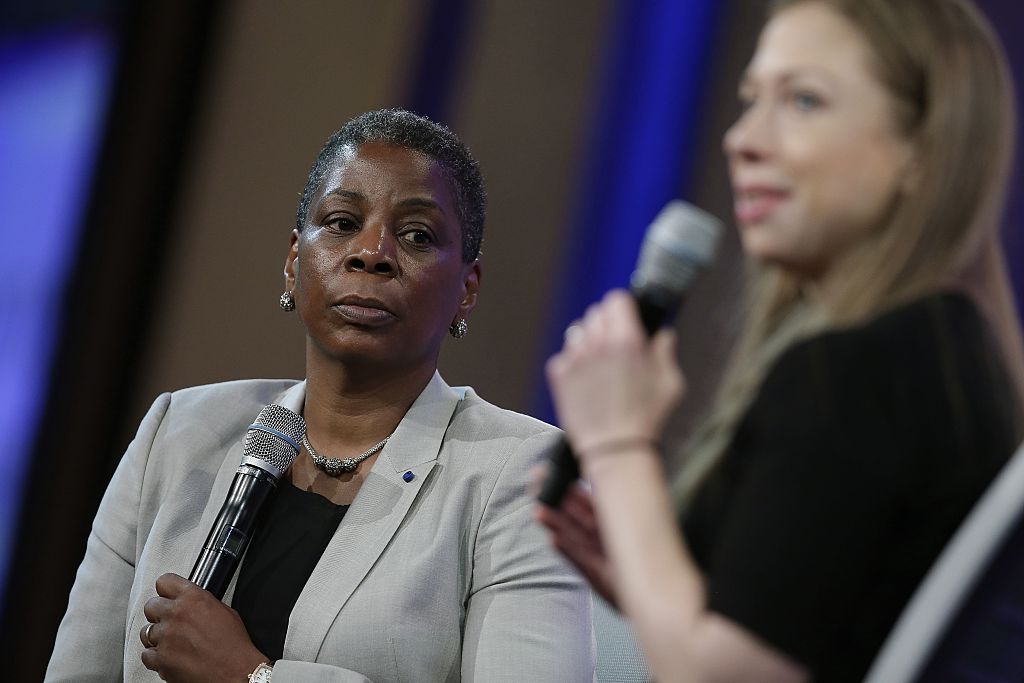 Ursula Burns talks at a conference.