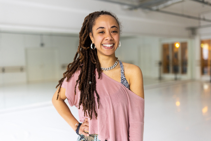 Portrait of beautiful black woman with locs