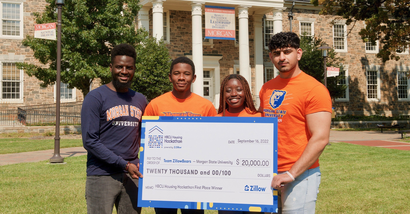 Team ZillowBears from Morgan State University won first place at Zillow’s HBCU Housing Hackathon: (L-R) Nanfwang Dawurang, Godsheritage Adeoye, Oluwadara Dina and Saad Nadeem.