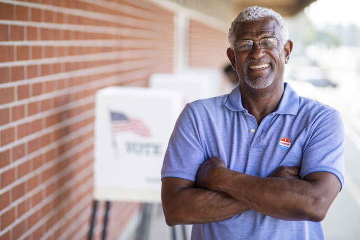 Senior Black Man with I voted Sticker