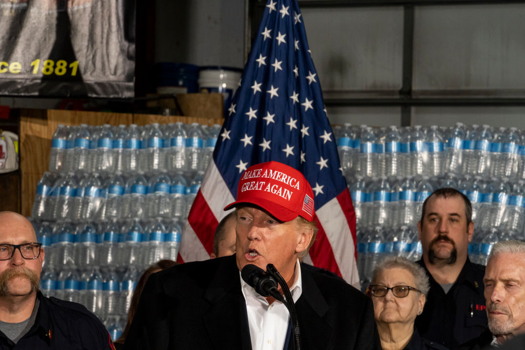 Former President Trump Visits East Palestine, Ohio As Health Concerns Remain After Train Derailment