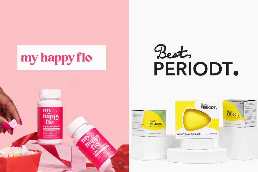 Black Owned Period care brands Best Periodt and My Happy Flo showing menstrual cups and supplements