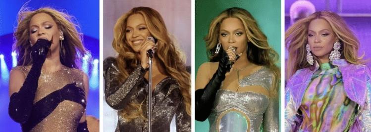 Beyoncé in four different looks during her Renaissance tour on May 10, in Stockholm, Sweden