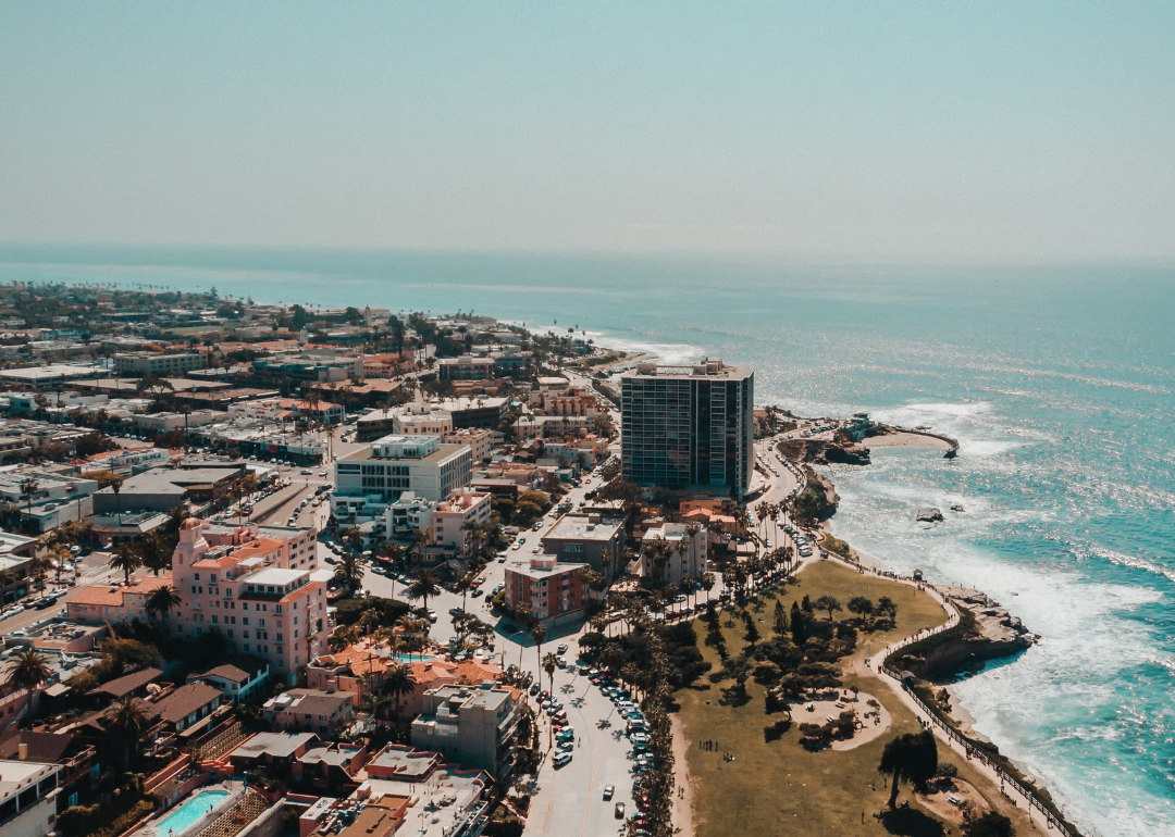 An aerial view of San Diego and its coastline.