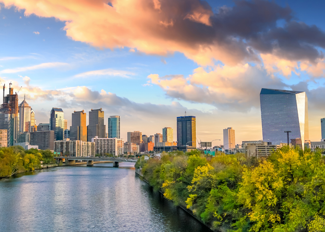 The Philadelphia skyline on a sunny day.