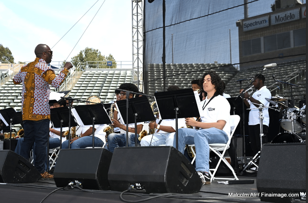 The Next Generation Jazz Ensemble Orchestra, directed by Fernando Pullum performs at the 4th annual Dymally International Jazz & Arts Festival on Sat. Apr. 29 in Carson, Calif., at Dignity Health Sports Park. Photo credit Malcolm Ali.