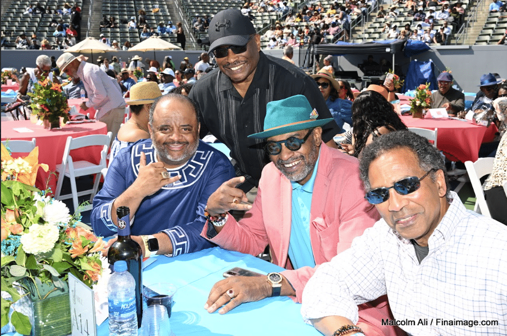 Co-host of the 4th annual Dymally International Jazz & Arts Festival Roland Martin with Bill Covington, Dr. Anthony Samad, Executive Director of the Mervyn Dymally African American Political and Economic Institute, and Anthony Henderson Sat. Apr. 29 in Carson, Calif., at Dignity Health Sports Park. Photo credit Malcolm Ali.