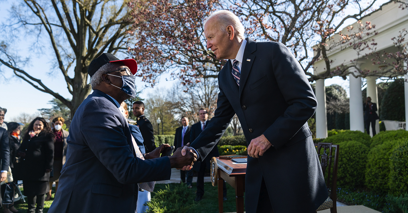 President Joe Biden greets guests after the signing of H.R. 55, the “Emmett Till Antilynching Act”, Tuesday, March 29, 2022, in the White House Rose Garden. (Official White House Photo by Erin Scott)