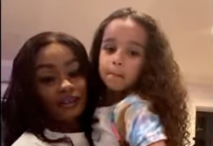 Tokyo Toni holds her granddaughter Dream Kardashian  as they address Amazon's Alexa virtual assistant (TikTok)