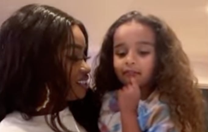 Tokyo Toni holds her granddaughter Dream Kardashian as they address Amazon's Alexa virtual assistant (TikTok)