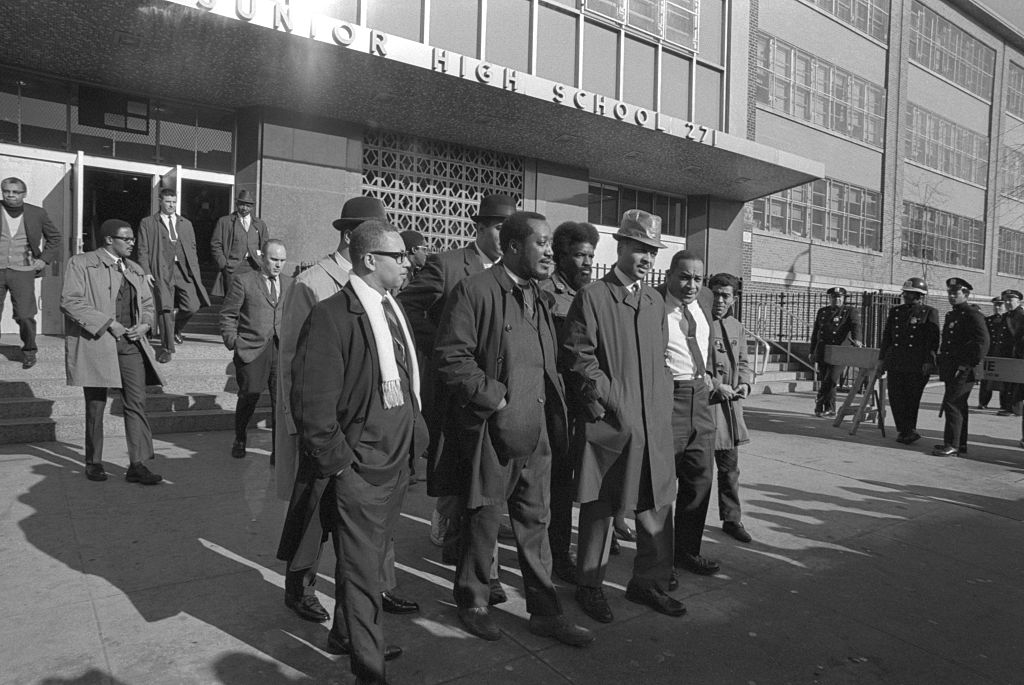 Members of the Ocean Hill-Brownsville Local School Governing Board Leaving Brooklyn Junior High School 271