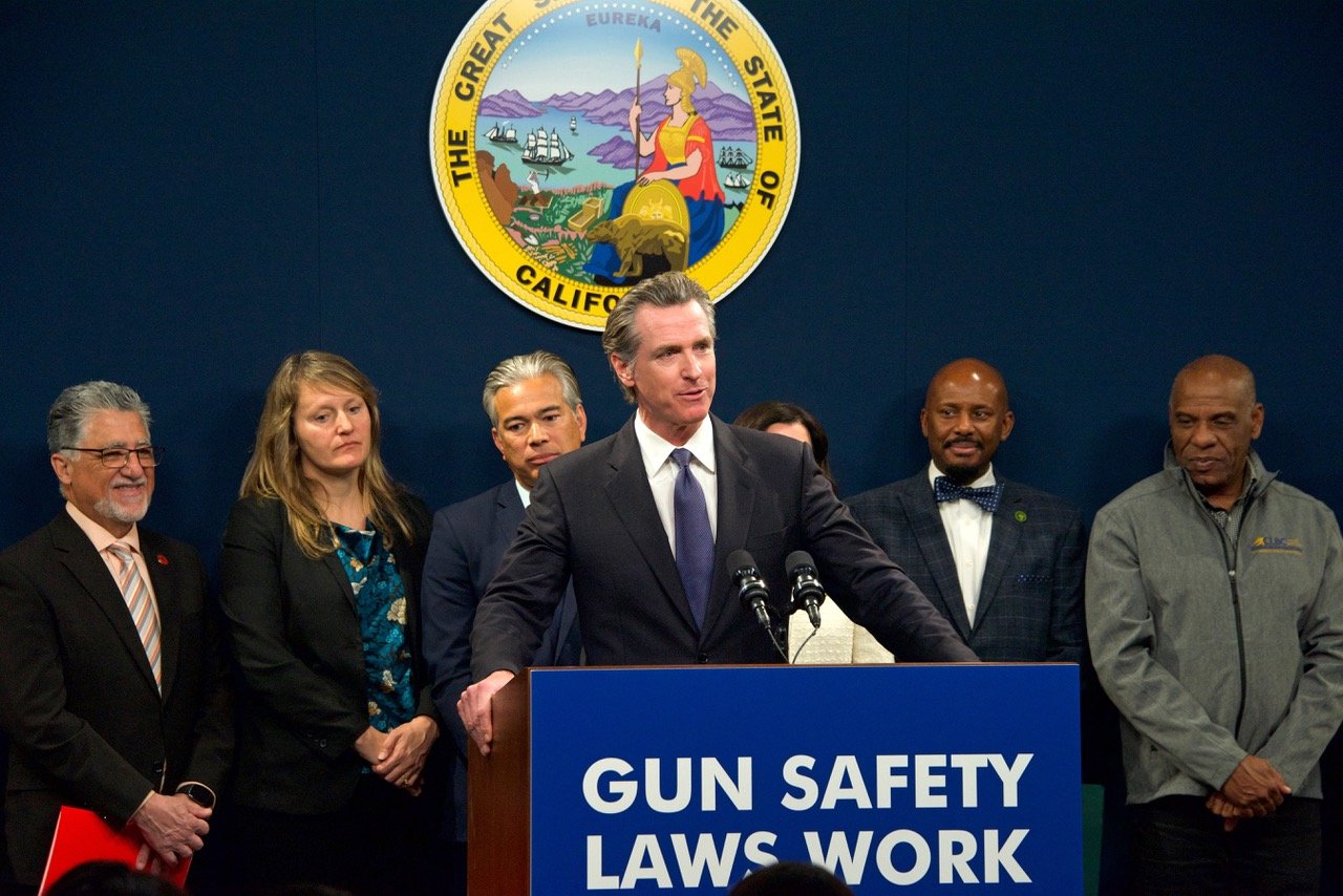 Sacramento, CA - Feb 1, 2023: Governor Gavin Newsom speaking at a Gun Safety Legislation Press Conference.( photo by Sheila Fitzgerald)