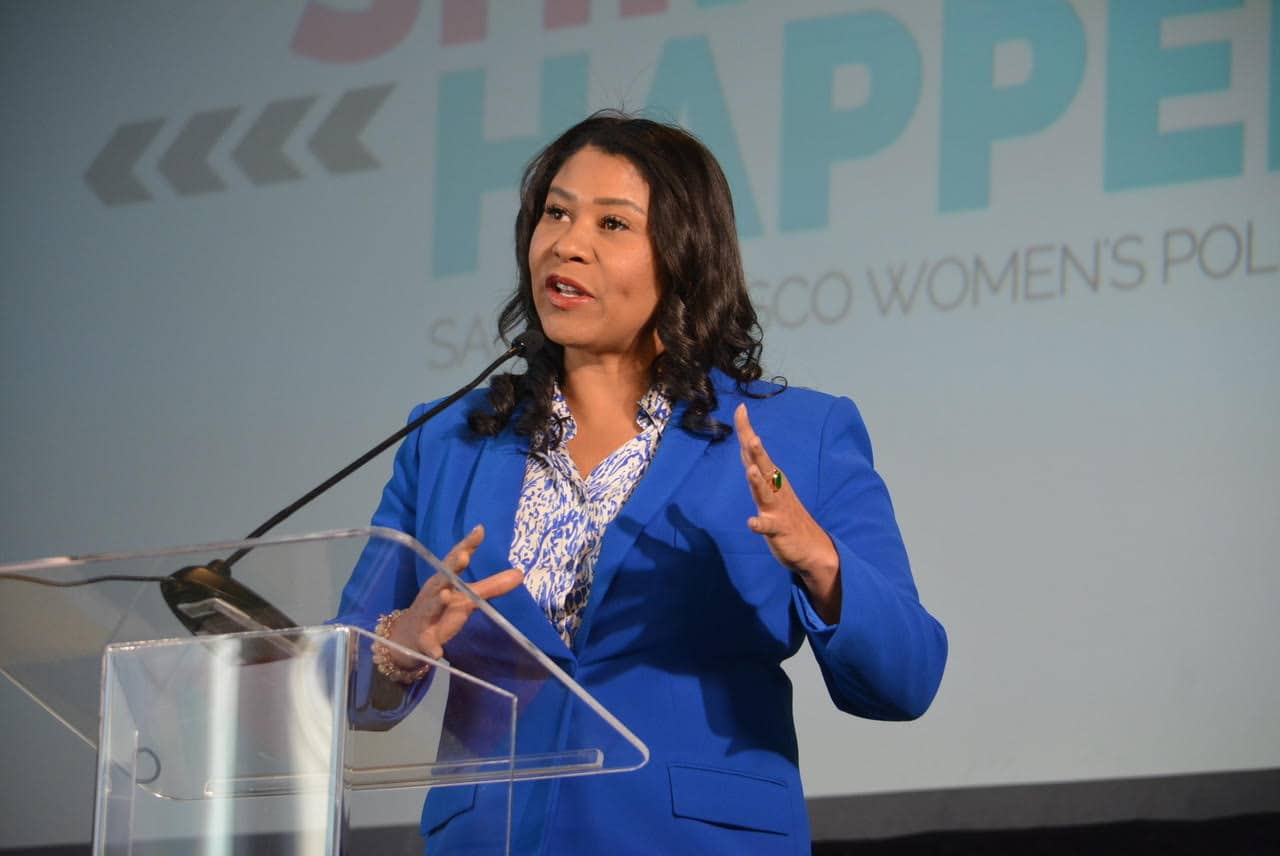 San Francisco Mayor London Breed provides the opening statements at the inaugural Shifts Happen Women's Policy Summit in San Francisco on April 13, 2023. CBM photo by Antonio Ray Harvey.