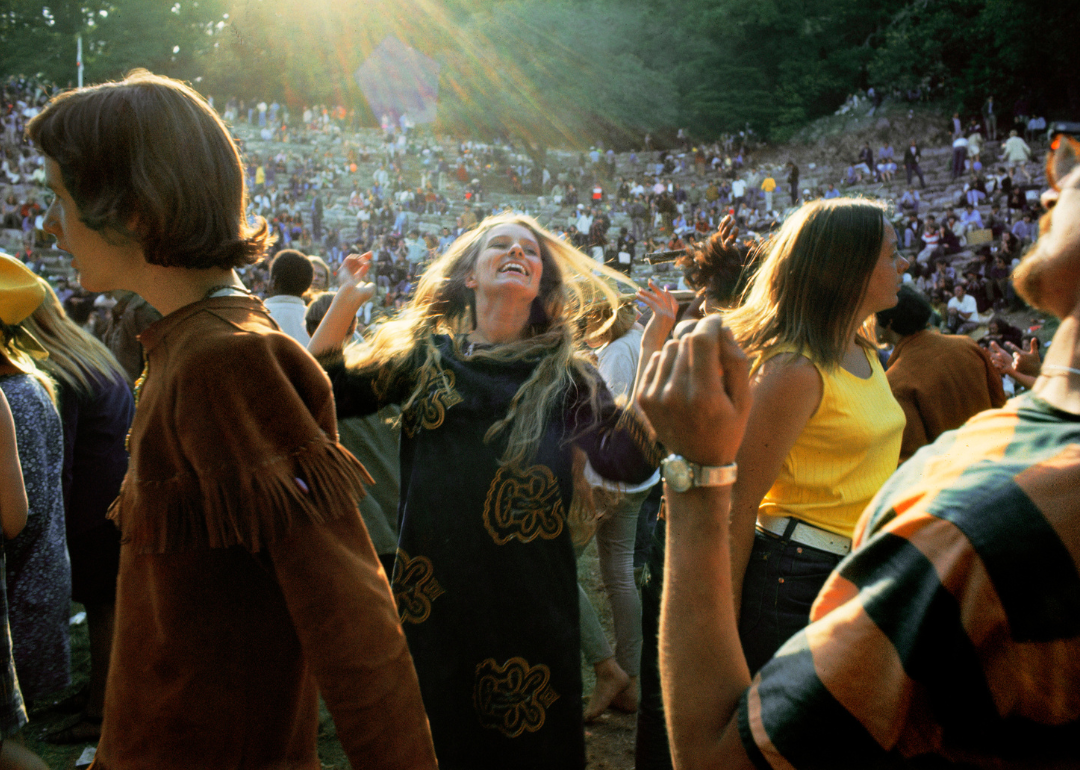 Happy dancers at a festival.