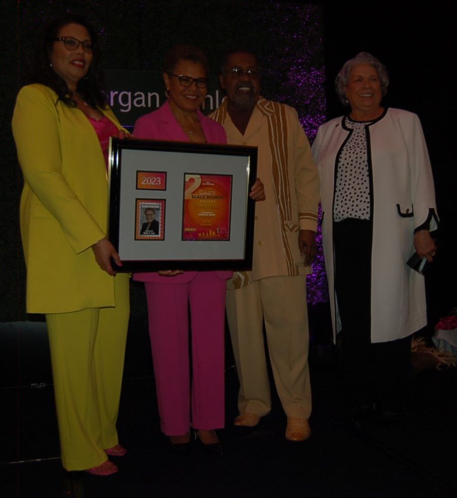 Sarah R. Harris, L.A. Mayor Karen Bass, Earl Skip Cooper and Honorable Ventris C. Gibson