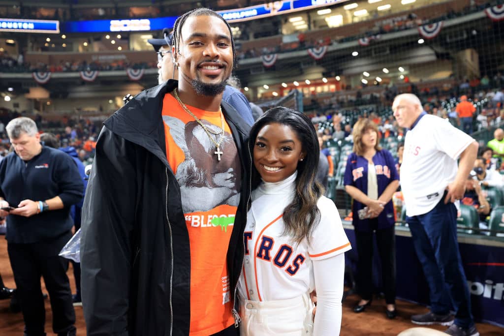 Simone Biles went off on her husband's haters. Here, she's pictured with him, Jonathan Owens