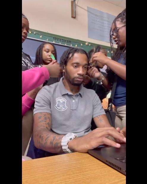 Teacher Getting Braids taken Out by Students - IG screenshot