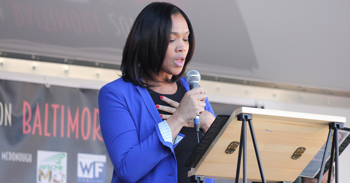 Marilyn Mosby, the former Baltimore City State's Attorney at the Baltimore Women's March Gathering Rally at War Memorial Plaza at 101 North Gay Street in Baltimore MD on Saturday morning, 20 January 2018 by Elvert Barnes Protest Photography.