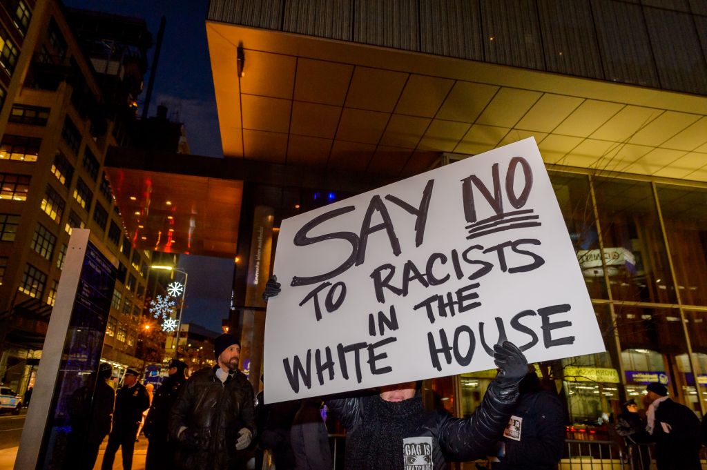 A legal, nonviolent demonstration was held in front of Trump...