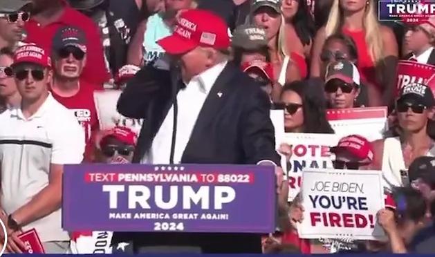 Donald Trump in Butler PA as shots are heard - screengrab