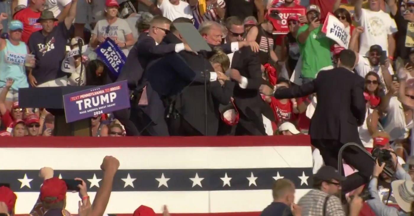 Screen capture from video of shooting at Former President Donald Trump’s rally in Butler Pennsylvania.