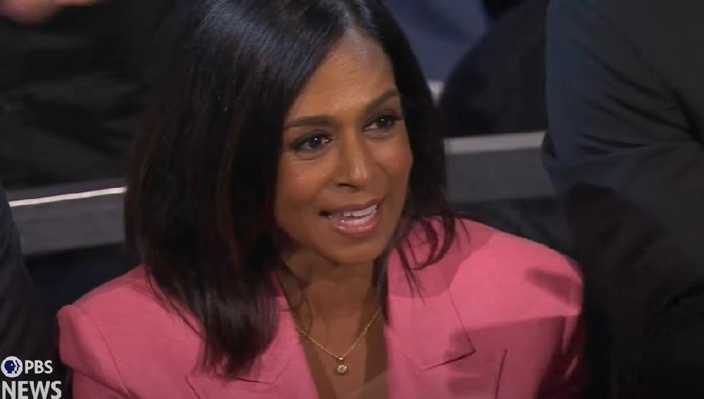 Kamala Harris accepts Democratic nomination // Maya Harris reacting to sister Kamala Harris at 2024 DNC - screenshot