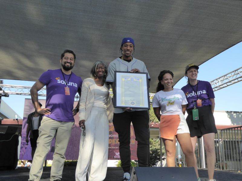 Ramiro Castro Jr., Mayor Emma Sharif, DeMar DeRozan, Demira Pierre, and Breena Eckerson: Photo Credit, Ricky Richardson