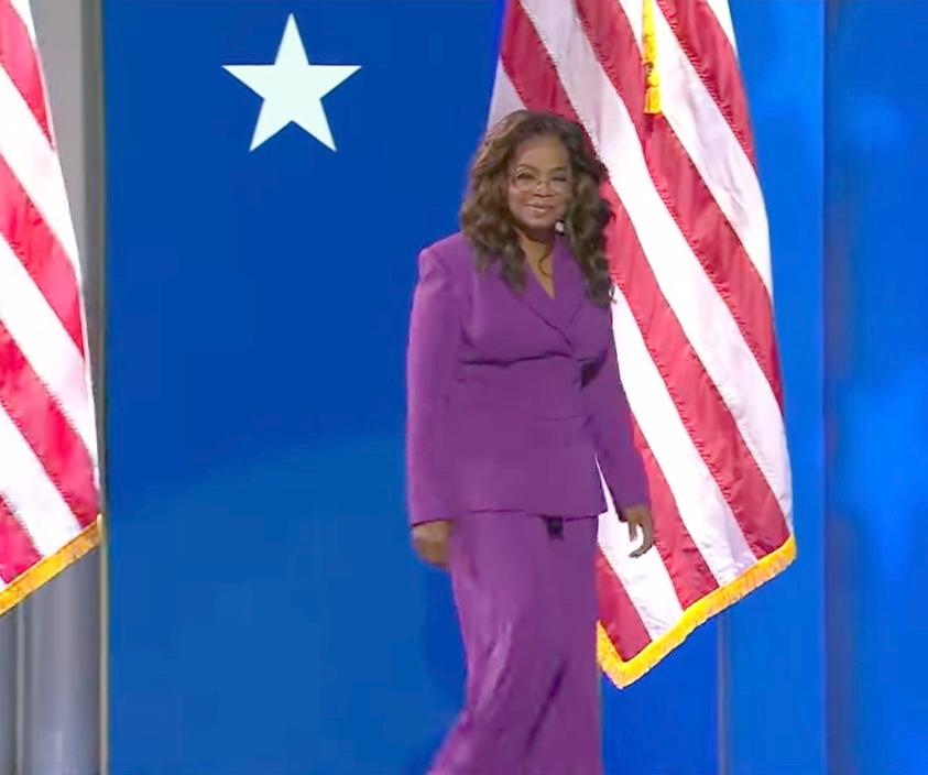 Oprah backs Kamala, hails diversity, condemns division at DNC // Oprah at 2024 DNC - screenshot