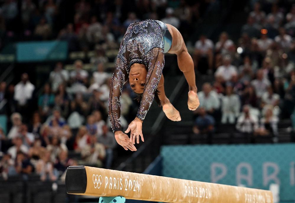 Simone Biles at 2024 Paris Olympics (Mike Blake-Reuters via CNN Newsource)