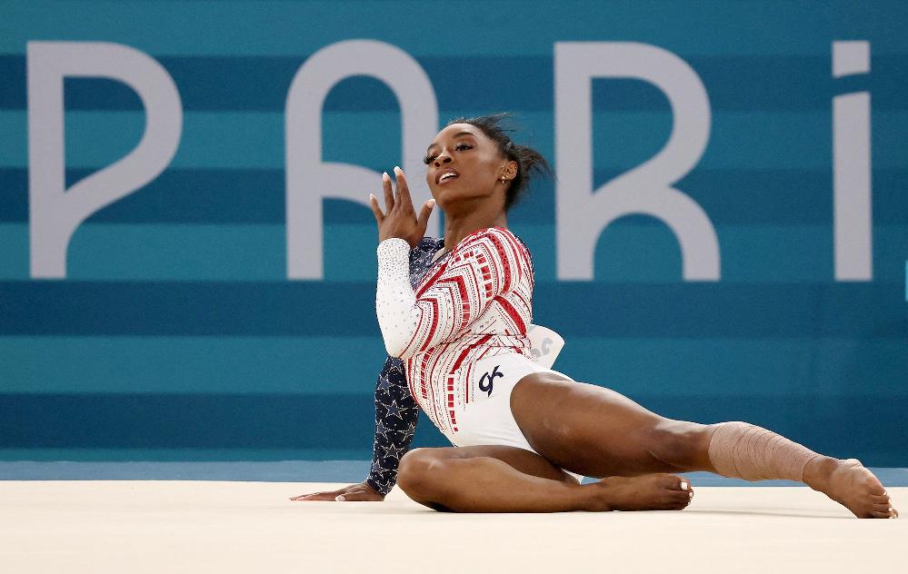 Simone Biles floor routing at Paris Olympics (Mike Blake-Reuters via CNN Newsource)