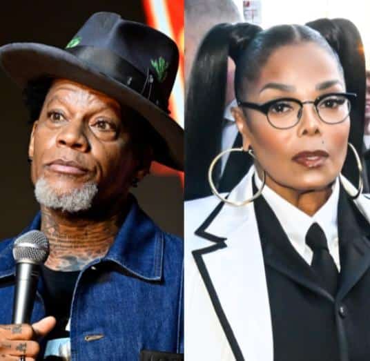 D.L. Hughley criticized Janet Jackson's comments on Kamala Harris // DL Hughley Janet Jackson - via Getty