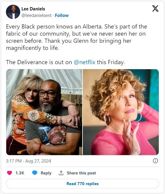 Lee Daniels dragged over Glenn Close's character Alberta // Lee Daniels post on X - screenshot