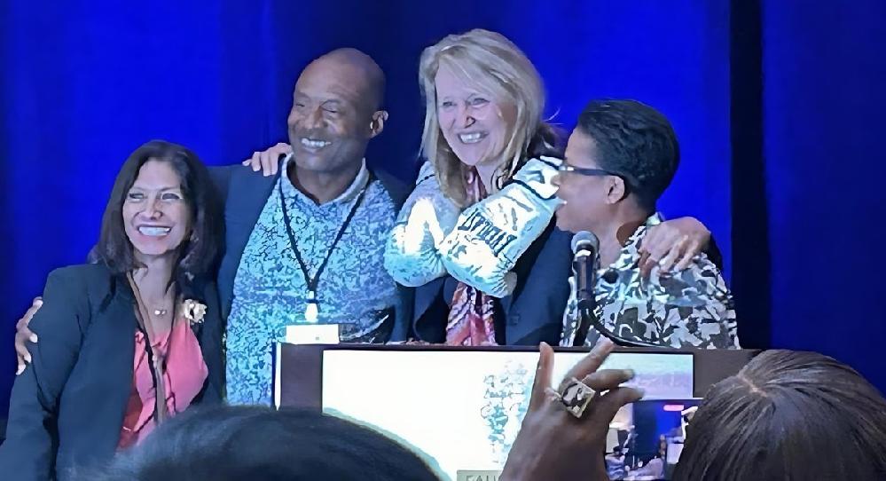 Martha Diaz Askenazy publisher of the San Fernando Valley Sun, Neville Boston CBM board member, Asm. Buffy Wicks accepts legislator of the year award and Dr. Paulette Brown-Hinds publisher of IE & Black Voice. (EMS photo) 