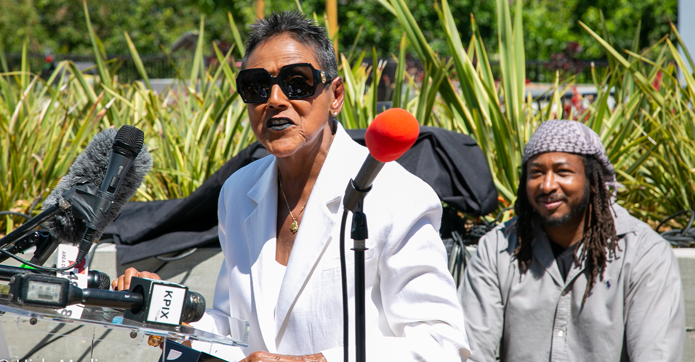 Former Black Panther Party leader Elaine Brown at the grand opening of the Black Panther affordable housing complex in West Oakland.