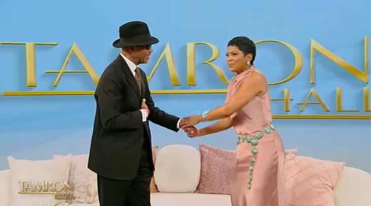 Jimmy Jam shares emotional reunion with father on 'Tamron Hall' // Jimmy Jam and Tamron Hall greet each other - screenshot