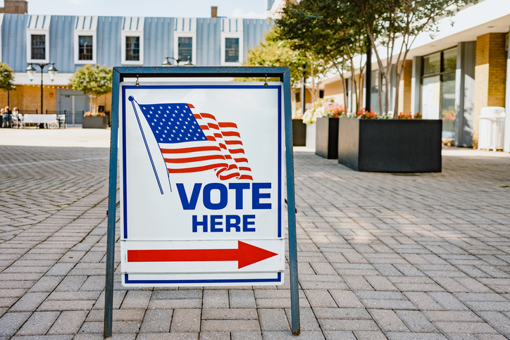 Vote Here Sign at Polling Place